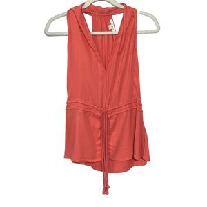 Ella Moss Womens Sz XS Orange Rope Halter Tank V Neck Waist Ties Top
